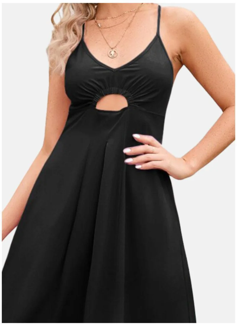 يونيكي Black Shoulder Straps Fit and Flare Dress