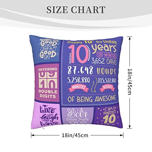 Skizbcw Gifts for 10 Year Old Girl - 10th Birthday Decorations for Girl - 10 Year Old Girls Birthday Gifts Ideas - Gift for Ten Years Old Girls - 10th Birthday Gift Throw Pillow Covers 18 x 18 inch - Image 5