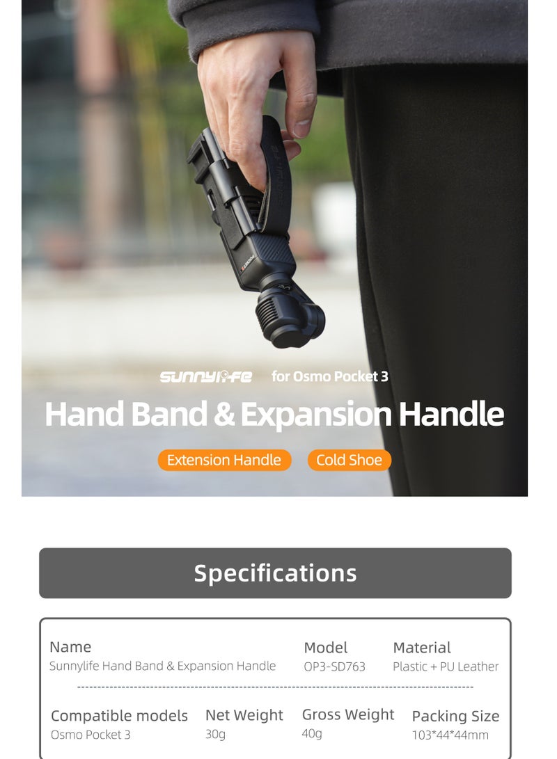 SUNNY LIFE For DJI Osmo Pocket 3 Accessories, Hand Band for Osmo Pocket 3 Protective Case Lanyard Expansion Frame Pocket 3 Extension Handle Cover,  - Image 2