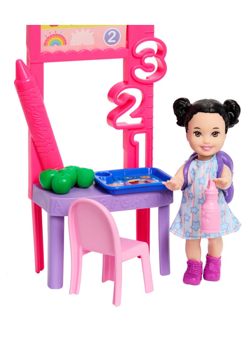 Barbie Careers Teacher Playset with Fashion Doll Wearing Removable Dress, Toddler Small Doll, Classroom Board & Accessories - Image 2