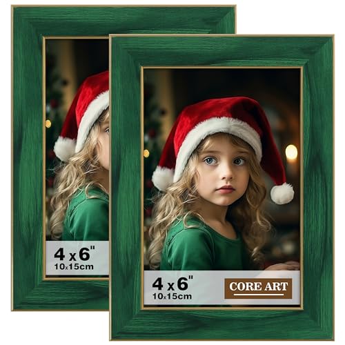 CORE ART 4x6 Picture Frames Green Photo Frames Set of 2, 4 by 6 Colorful Frame with HD Plexiglass, Wall or Tabletop Display - Image 1