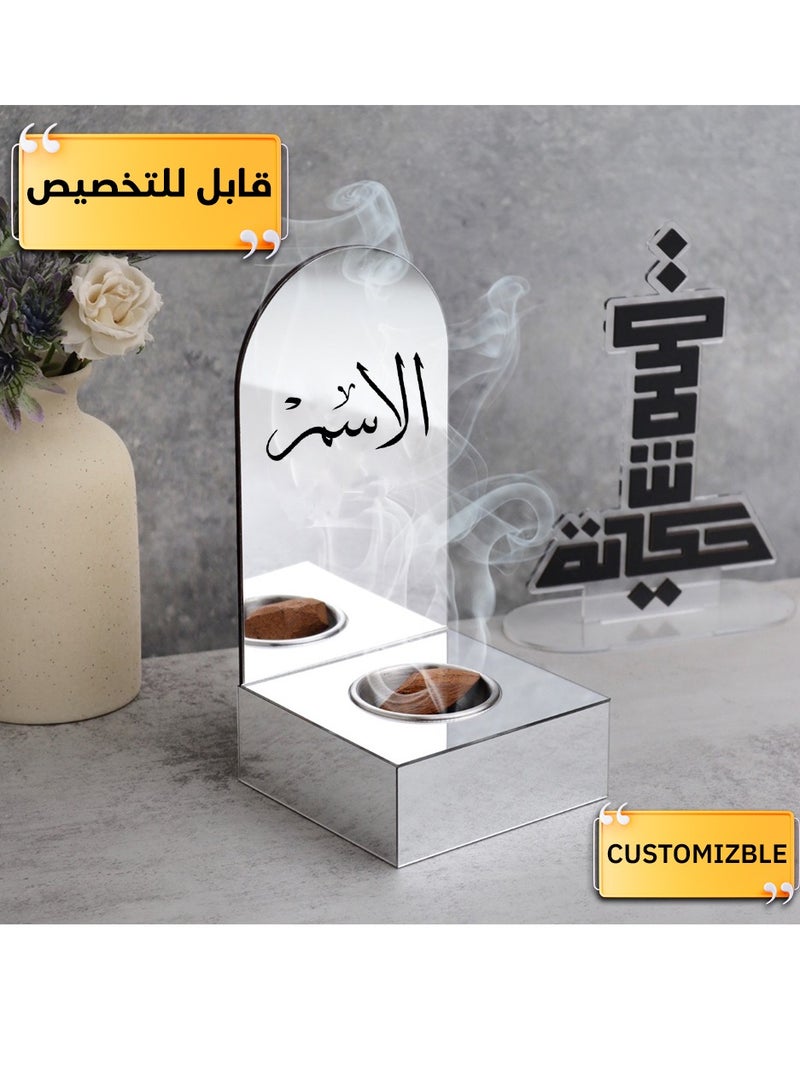 Story Of Candle An incense burner made of shiny acrylic, an incense burner with a customizable name, “in your name or the name of your loved one,” with a distinctive design and silver color. - Image 1