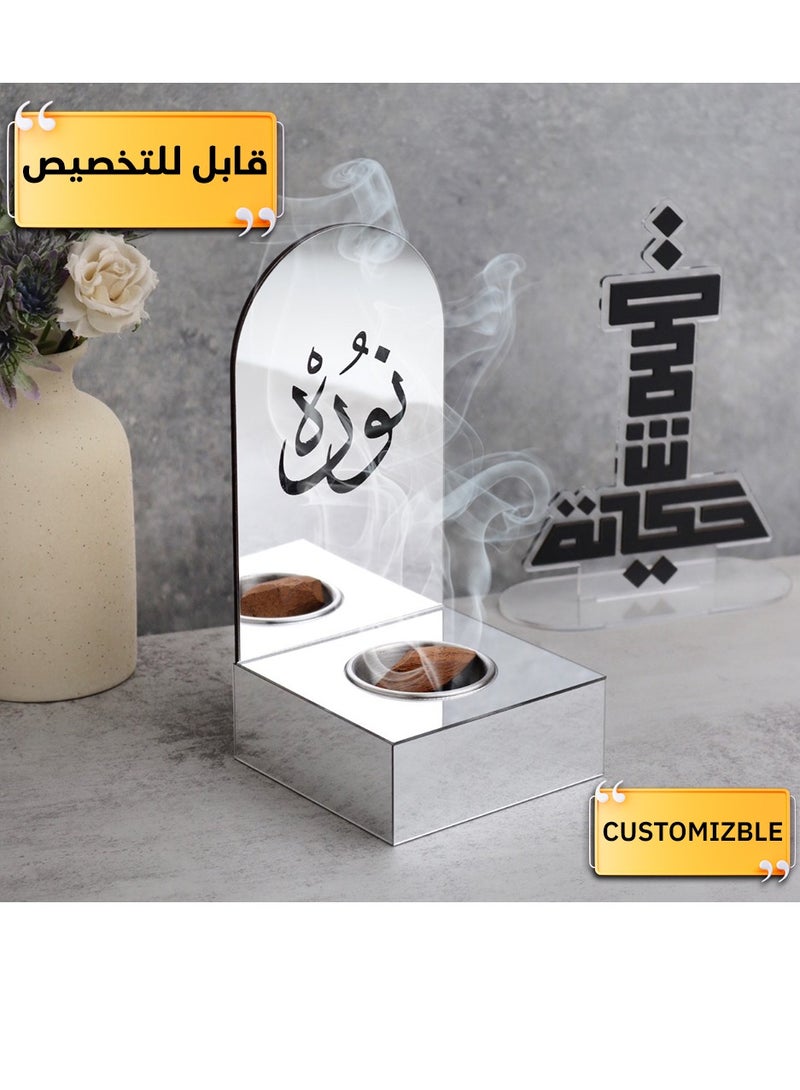 Story Of Candle An incense burner made of shiny acrylic, an incense burner with a customizable name, “in your name or the name of your loved one,” with a distinctive design and silver color. - Image 2
