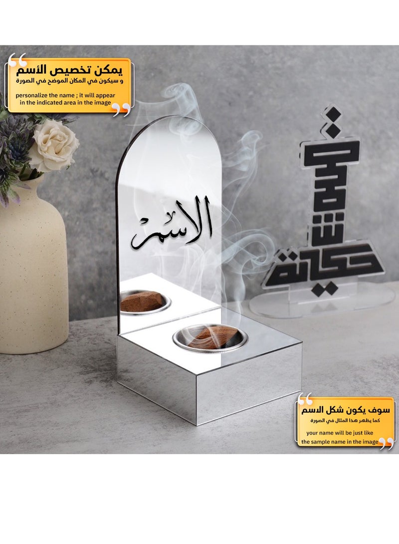 Story Of Candle An incense burner made of shiny acrylic, an incense burner with a customizable name, “in your name or the name of your loved one,” with a distinctive design and silver color. - Image 3