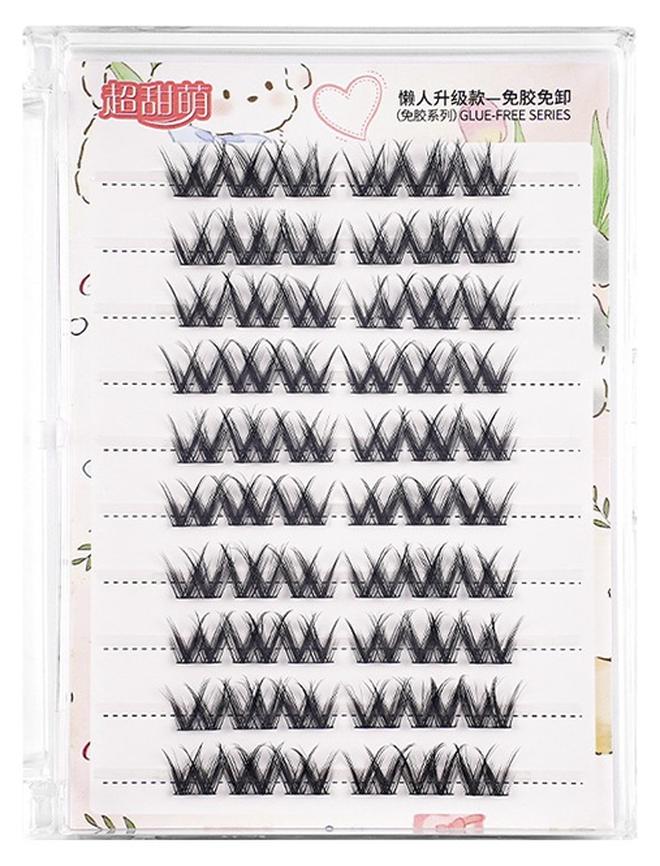 KSYN KO-KO Self Adhesive Eyelashes, 60Pcs Natural Look, No Glue Needed, Reusable Lashes, Black, Synthetic Hair, Clusters - Image 1