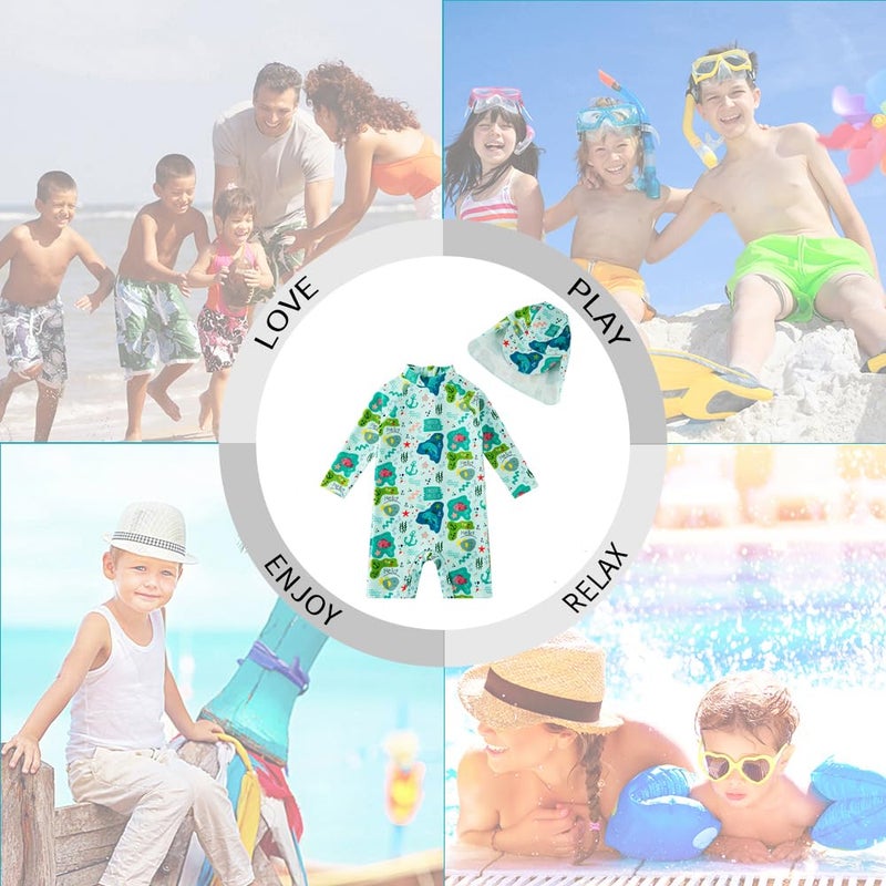 upandfast Baby/Toddler Swimsuit UPF 50+ Sun Protection One Piece Zipper Bathing Suit with Sun Hat Infant Beach Swimwear (Green Shark,6-9 Months) - Image 2