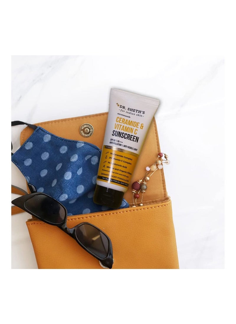 Dr. Sheth's Dr. Sheth's Women and  Men Ceramide and  Vitamin C Sunscreen For All Skin Types Spf 50+ Pa+++ For Deep Moisturization Non Greasy Quick Absorbing Zero White Cast 50G  - Image 3