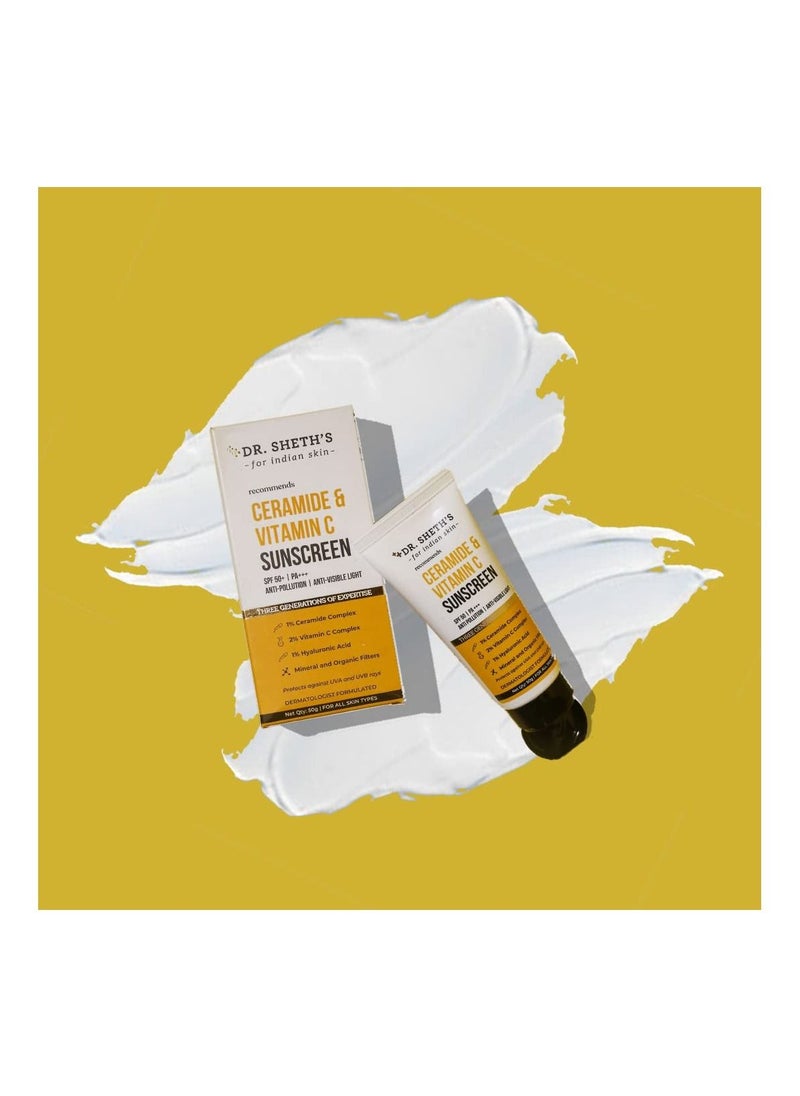 Dr. Sheth's Dr. Sheth's Women and  Men Ceramide and  Vitamin C Sunscreen For All Skin Types Spf 50+ Pa+++ For Deep Moisturization Non Greasy Quick Absorbing Zero White Cast 50G  - Image 2