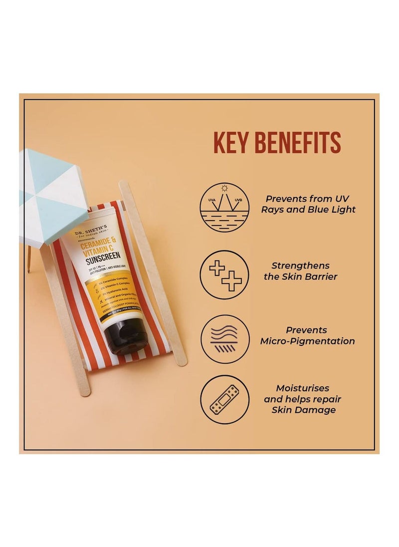 Dr. Sheth's Dr. Sheth's Women and  Men Ceramide and  Vitamin C Sunscreen For All Skin Types Spf 50+ Pa+++ For Deep Moisturization Non Greasy Quick Absorbing Zero White Cast 50G  - Image 4