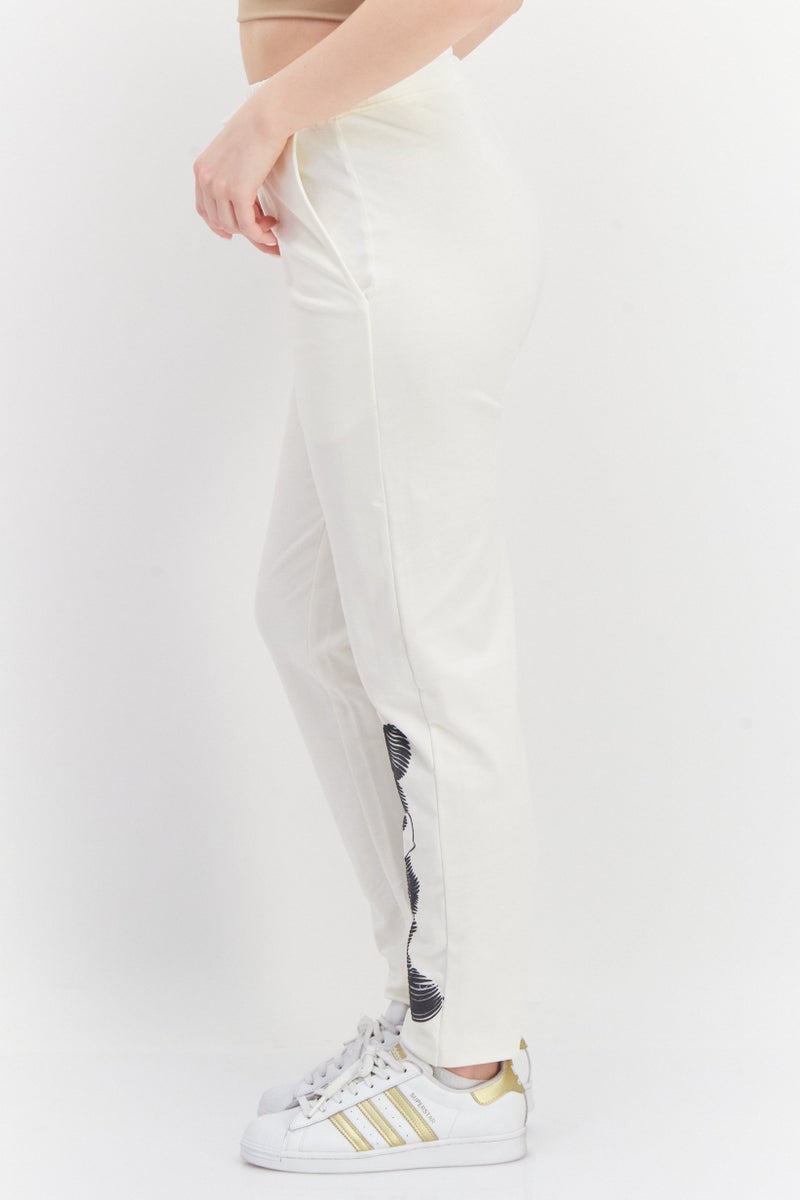 MICKEY MOUSE Women Drawstring Graphic Print Sweatpants, Off White - Image 2