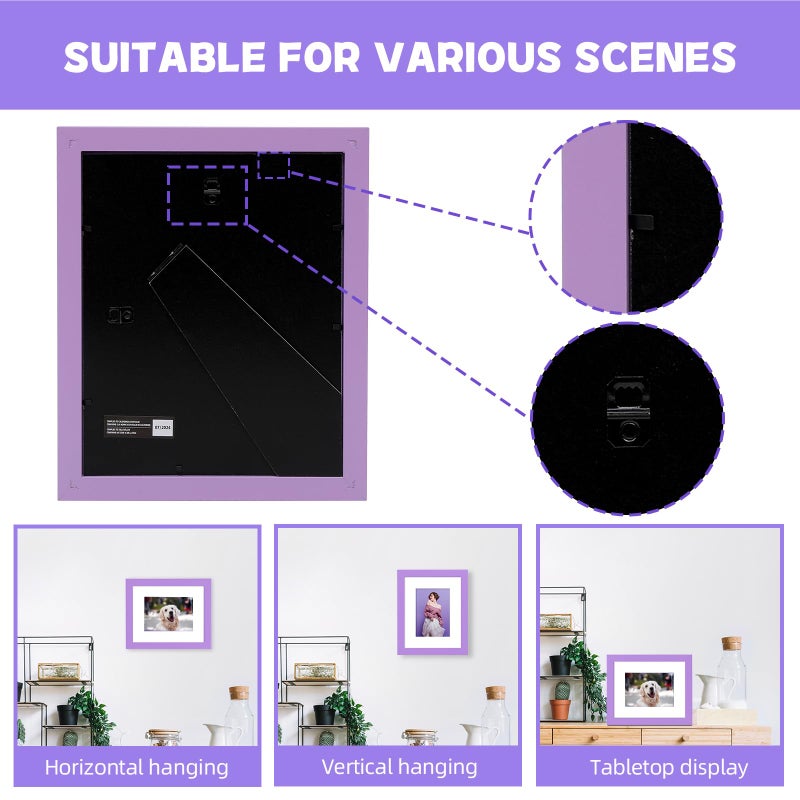 Muzilife 8x10 Wood Picture Frame Flat Display Pictures 5x7 with Mat or 8x10 Without Mat for Wall or Tabletop 2pcs  Purple - Image 5