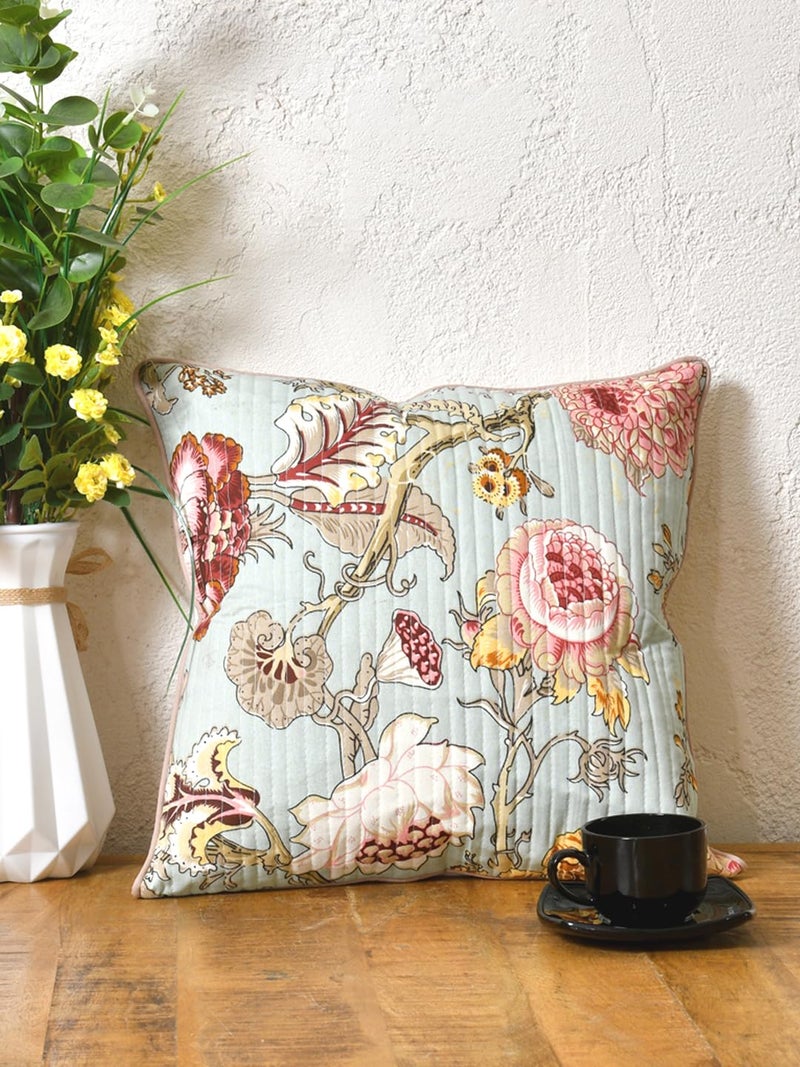 Clasiko Cotton 300 TC Cushion Covers Set of 5; 16X16 Inches; Multicolor Flowers On Green - Image 4
