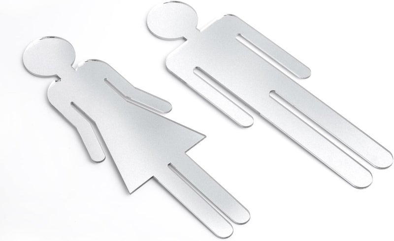 Kichwit Bathroom Door Sign for Men and Women Plastic Restroom Sign for Business or Home with Adhesive on the Back Silver - Image 2