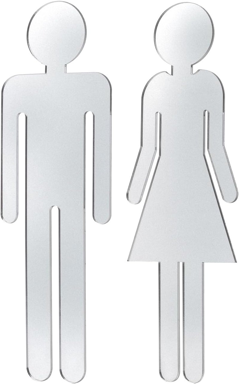 Kichwit Bathroom Door Sign for Men and Women Plastic Restroom Sign for Business or Home with Adhesive on the Back Silver - Image 1