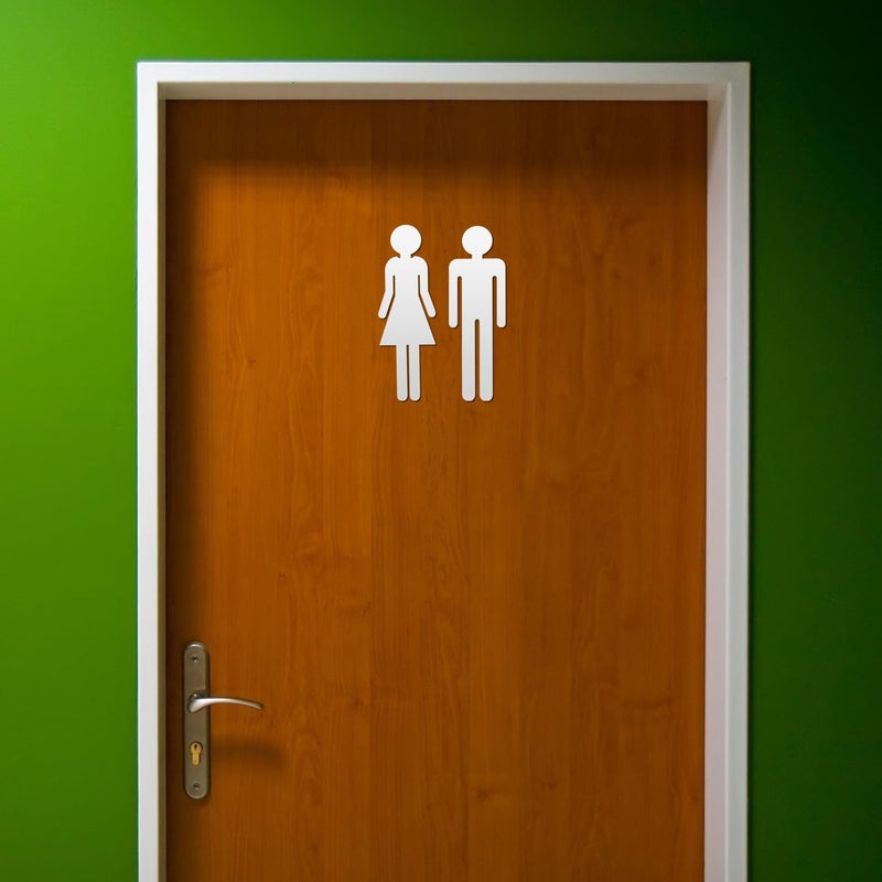 Kichwit Bathroom Door Sign for Men and Women Plastic Restroom Sign for Business or Home with Adhesive on the Back Silver - Image 5