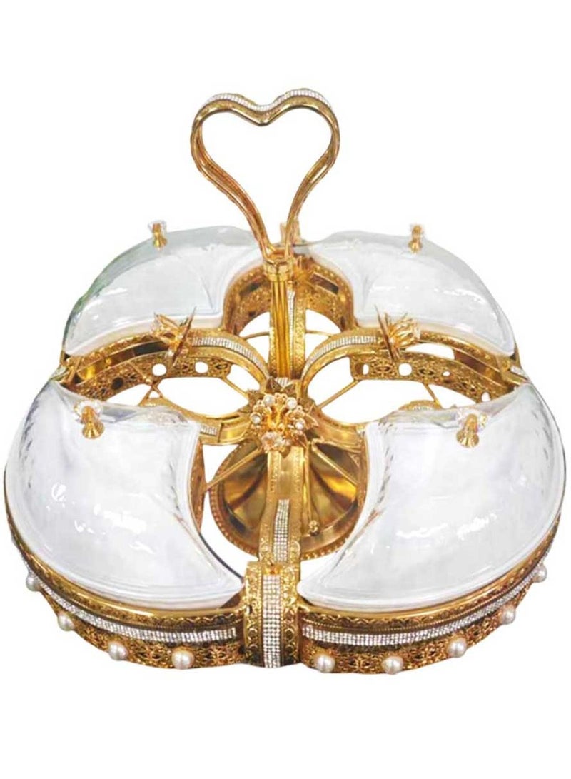 Luxury Gold-Plated Fruit & Snack Serving Tray Elegant Multi-Compartment Dessert & Appetizer Stand - Image 1
