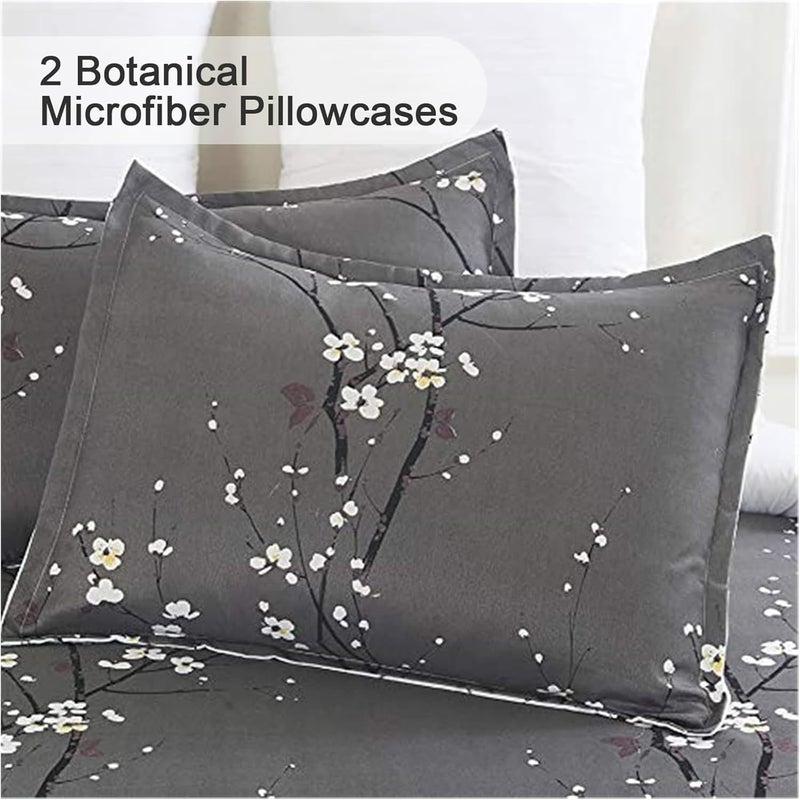 WONGS BEDDING مجموعة أغطية لحاف رمادية بيضاء قابلة للتحويل، مكونة من 3 قطع، مطبوع عليها أغصان الأشجار وزهور التوت، مقاس كينج (220x230 سم) - Image 5