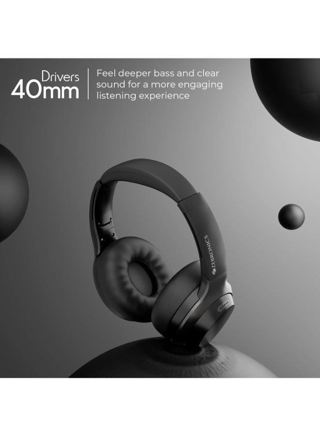 ZEBRONICS Renewed - ZEBRONICS Duke Plus Wireless Headphones - 2026 Upgrade, Bluetooth 5.4, 70hrs Playback, 40mm Drivers, Gaming Mode, ENC, Dual Pairing, Rapid Charge, AUX, Black - Image 2