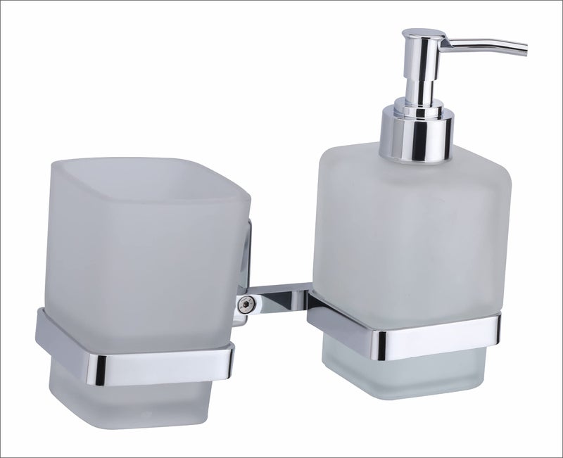 ORCE BATH ARTICLE soap Dispenser with Toothbrush Holder for washbasin Liquid Dispenser and Brush Holder for Bathroom Tumbler Holders dispensers LX27(304 Stainless Steel,Chrome Finish,Frosted Glass) - Image 3