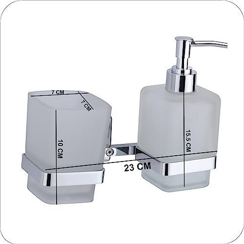 ORCE BATH ARTICLE soap Dispenser with Toothbrush Holder for washbasin Liquid Dispenser and Brush Holder for Bathroom Tumbler Holders dispensers LX27(304 Stainless Steel,Chrome Finish,Frosted Glass) - Image 4