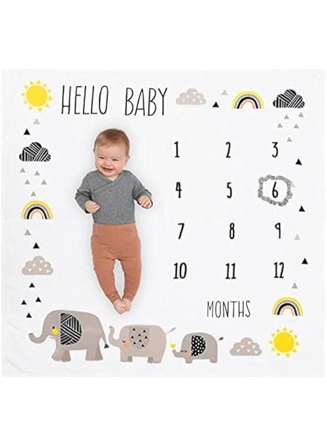 HOOKOR Organic Baby Monthly Milestone Blanket For 1-12 Month Boy or Girl - Months Blanket Newborn Announcement Disc - Growth Chart Milestone Blanket (Elephants)  - Image 1