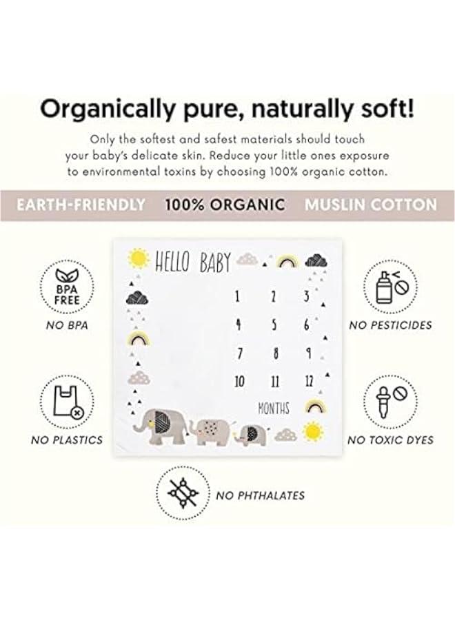 HOOKOR Organic Baby Monthly Milestone Blanket For 1-12 Month Boy or Girl - Months Blanket Newborn Announcement Disc - Growth Chart Milestone Blanket (Elephants)  - Image 3