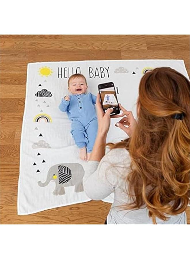 HOOKOR Organic Baby Monthly Milestone Blanket For 1-12 Month Boy or Girl - Months Blanket Newborn Announcement Disc - Growth Chart Milestone Blanket (Elephants)  - Image 5