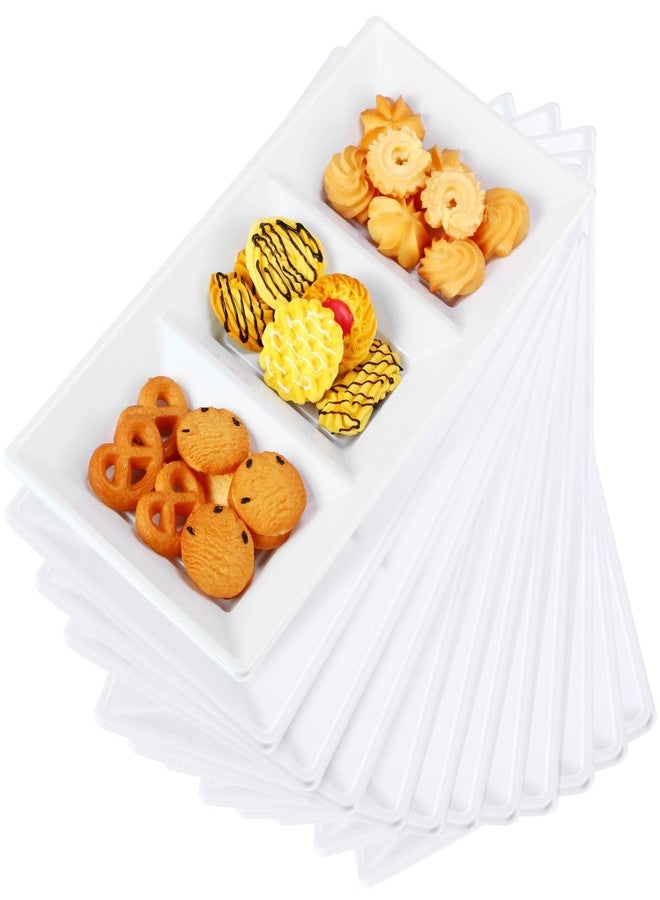 Ziliny 20 Pcs Divided Serving Tray Set Large White Plastic Serving Platter 3 Section Serving Dishes Disposable Party Platter Plastic Platters Food Serving Plates for Snack Desserts Fruit Kitchen - Image 1