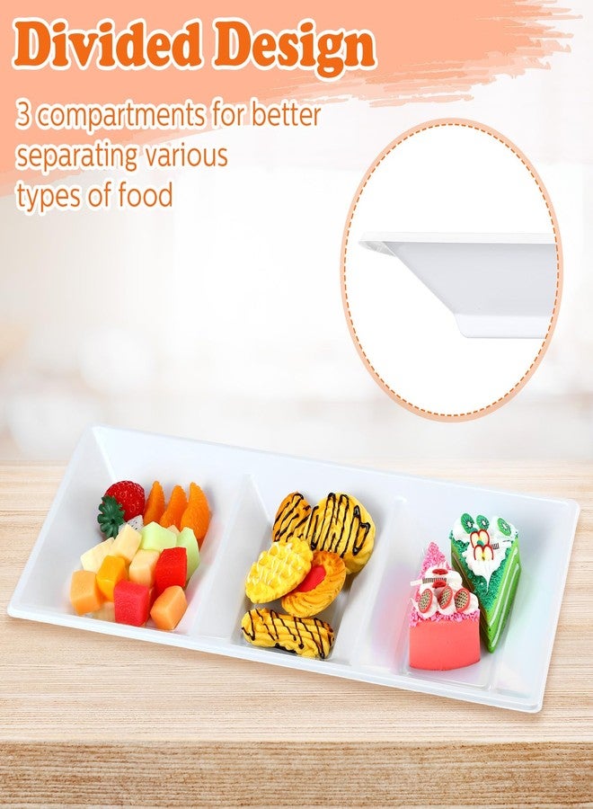 Ziliny 20 Pcs Divided Serving Tray Set Large White Plastic Serving Platter 3 Section Serving Dishes Disposable Party Platter Plastic Platters Food Serving Plates for Snack Desserts Fruit Kitchen - Image 3
