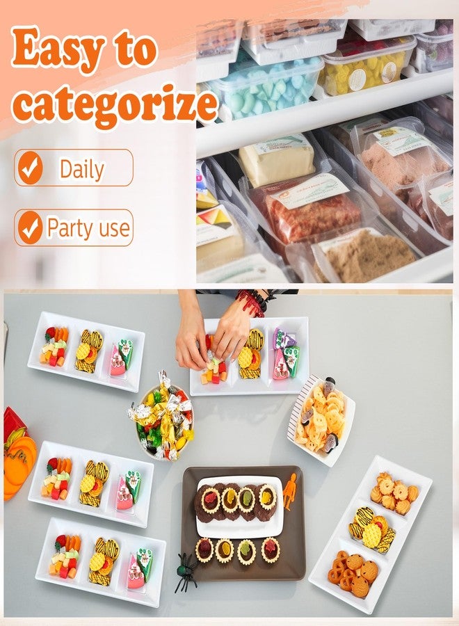 Ziliny 20 Pcs Divided Serving Tray Set Large White Plastic Serving Platter 3 Section Serving Dishes Disposable Party Platter Plastic Platters Food Serving Plates for Snack Desserts Fruit Kitchen - Image 5
