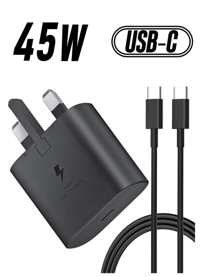 MUNTAQI UK USB C Plug & Cable 45W Charger For Samsung FAST Charge Adapter 3 Pin Mains Wall Charging for galaxy Mobile phone S 24 ULTRA S23 ultra FE S 22 S 21 fe 20 note 20 ultra 10 9 8 a14 a34 a54 - Image 1