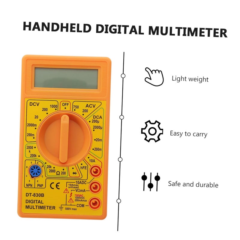 مقياس متعدد رقمي أصفر مدمج بشاشة LCD لاختبار الجهد والتيار والمقاومة AC/DC - Image 3