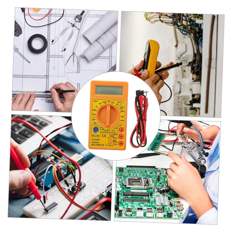 مقياس متعدد رقمي أصفر مدمج بشاشة LCD لاختبار الجهد والتيار والمقاومة AC/DC - Image 4