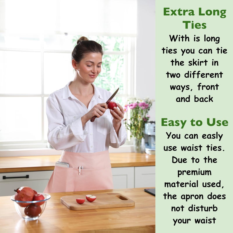 TOSHE Waist Apron with 3 Pockets Waterdrop Resistant Premium Cotton Waitress Apron 10 Color Option Server Apron Chef Apron (Powder Pink) - Image 5