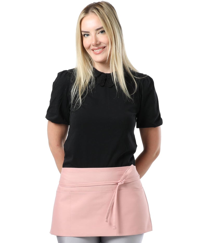 TOSHE Waist Apron with 3 Pockets Waterdrop Resistant Premium Cotton Waitress Apron 10 Color Option Server Apron Chef Apron (Powder Pink) - Image 1