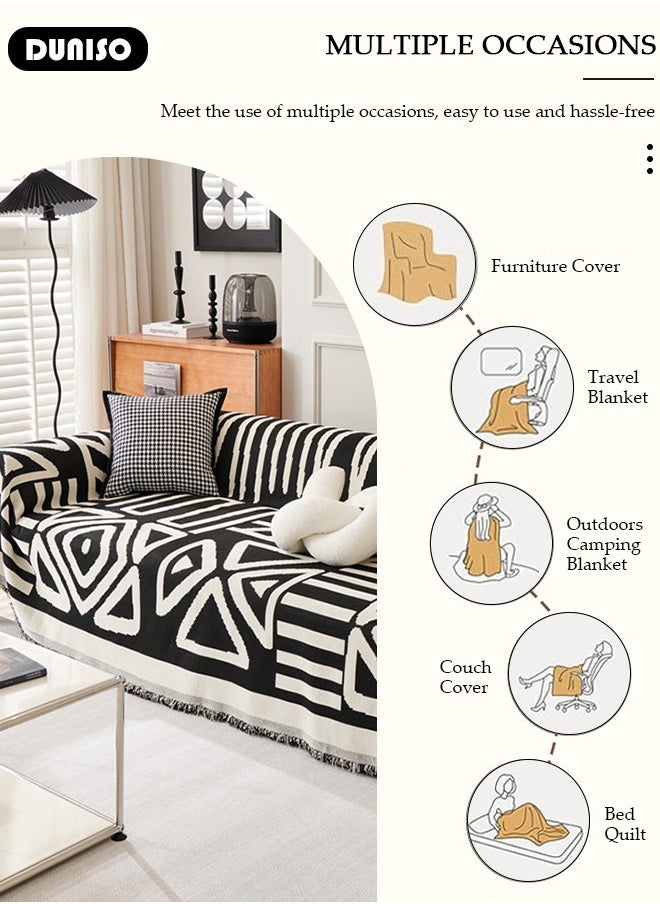 DUNISO Chenille Sofa Covers, Washable Geometric Jacquard Bohemian Couch Cover,Tassel Pattern Sofa Cover,Four Seasons Washable Sofa Blanket, Couch Furniture Protector, Non Slip Sectional Sofa Slipcover(180*300)  - Image 3