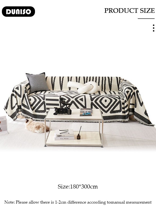 DUNISO Chenille Sofa Covers, Washable Geometric Jacquard Bohemian Couch Cover,Tassel Pattern Sofa Cover,Four Seasons Washable Sofa Blanket, Couch Furniture Protector, Non Slip Sectional Sofa Slipcover(180*300)  - Image 2