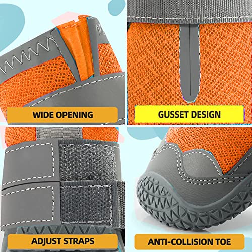 KUTKUT Dog Boots for Hardwood Floor | Pack of 4 Breathable Dustproof Shoes | Booties With Reflective Anti-Slip Sole | Outdoor Paw Protector With Rubber Soles for Hiking & Running (Size: 6) - Image 2