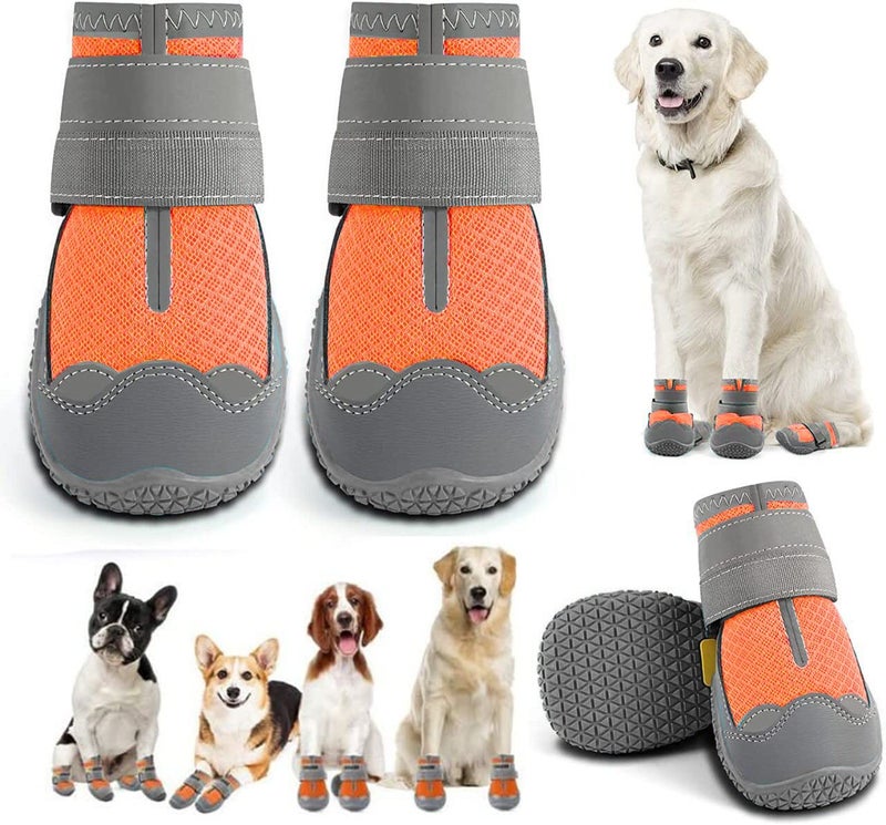 KUTKUT Dog Boots for Hardwood Floor | Pack of 4 Breathable Dustproof Shoes | Booties With Reflective Anti-Slip Sole | Outdoor Paw Protector With Rubber Soles for Hiking & Running (Size: 6) - Image 1