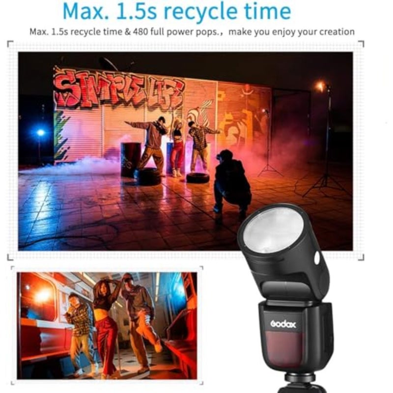 V1-S Flash Speedlite for Sony, 1 unit, professional photographers, magnesium alloy body, 76Ws power with 1/8000 HSS, black, 2.4G X wireless TTL and 1.5s recycle time - Image 2