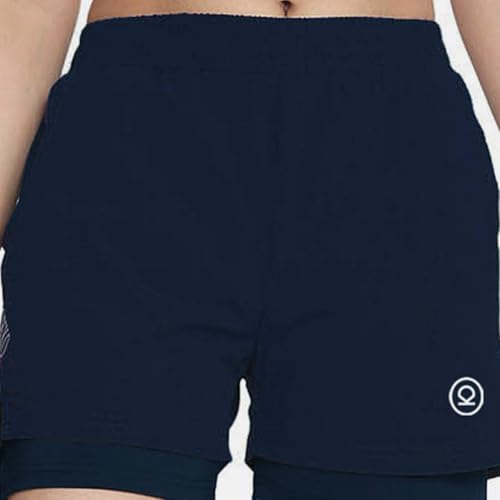CHKOKKO Sports Shorts for Women Running Gym Workout – Dry Fit Quick Dry Double Layer Inner Compression with Pockets | Breathable Lightweight Athletic Wear Above Knee Navy S - Image 4