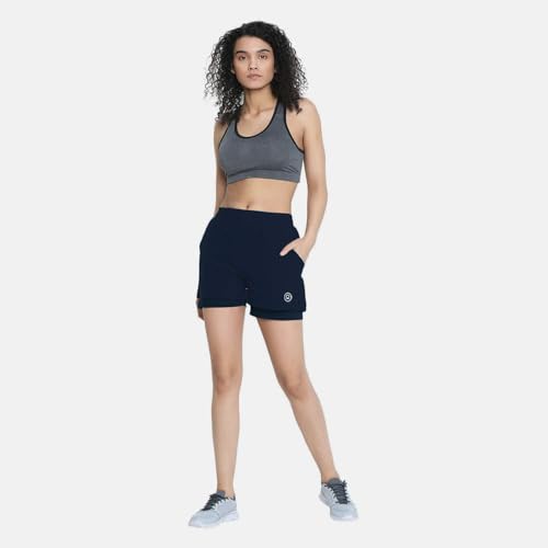 CHKOKKO Sports Shorts for Women Running Gym Workout – Dry Fit Quick Dry Double Layer Inner Compression with Pockets | Breathable Lightweight Athletic Wear Above Knee Navy S - Image 3