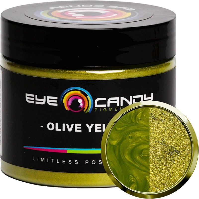 Eye Candy Mica Powder Pigment “Olive Yellow” (50g) Multipurpose DIY Arts and Crafts Additive | Woodworking, Epoxy, Resin, Natural Bath Bombs, Paint, Soap, Nail Polish, Lip Balm (Olive Yellow, 50G) - Image 1