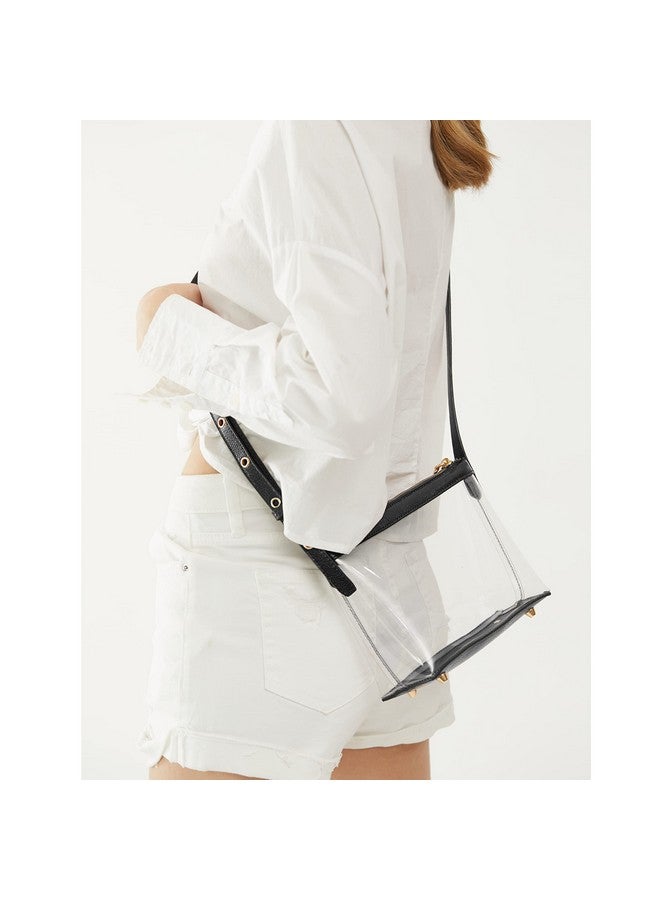 Hoxis Clear Zipper Cross Body Bag With Vegan Leather Trim (Black) Small - Image 5