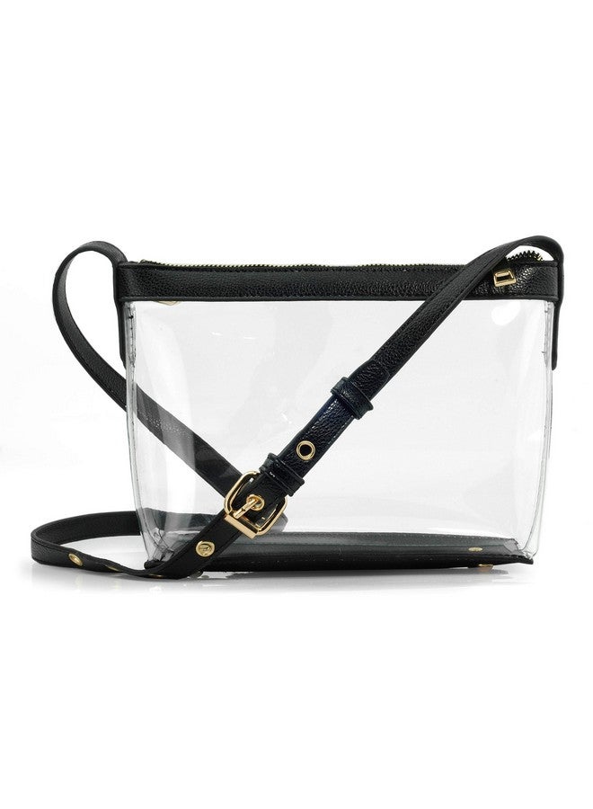 Hoxis Clear Zipper Cross Body Bag With Vegan Leather Trim (Black) Small - Image 1