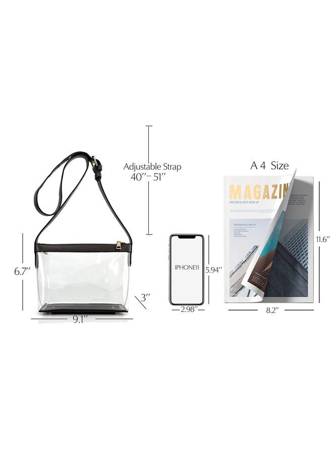 Hoxis Clear Zipper Cross Body Bag With Vegan Leather Trim (Black) Small - Image 3