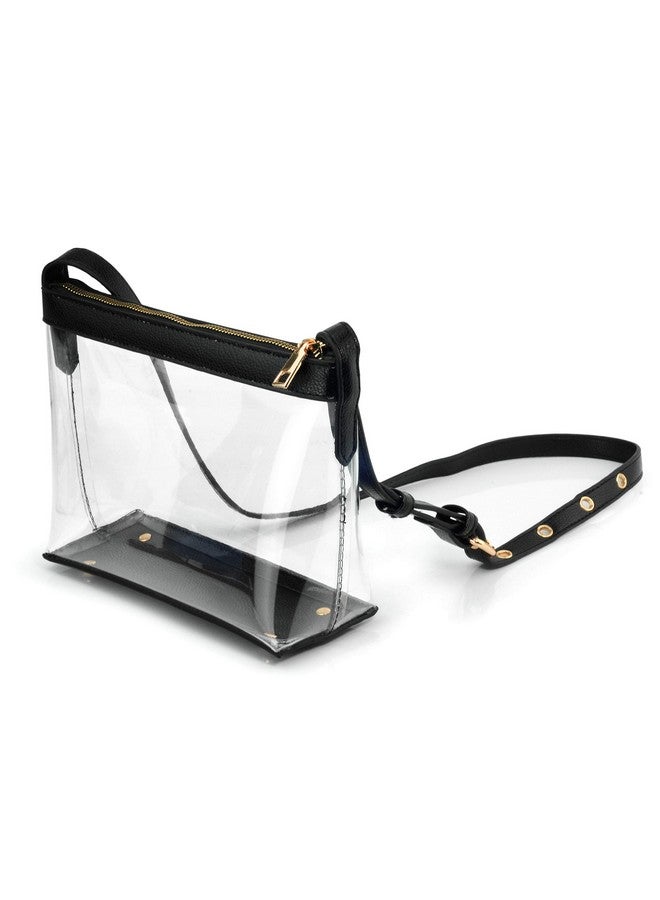 Hoxis Clear Zipper Cross Body Bag With Vegan Leather Trim (Black) Small - Image 2