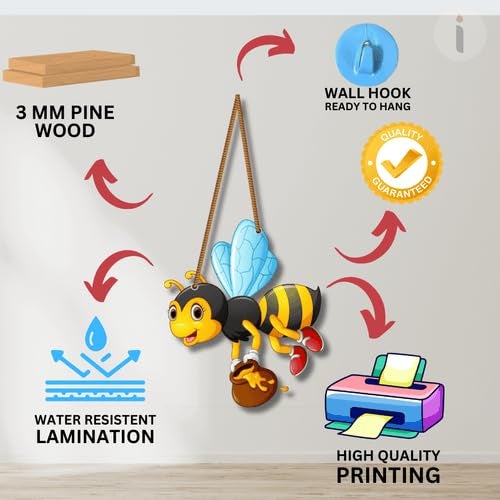 Art Monk Honey Bee Decorative Wall Hanging Wooden Art item for Living Room Bedroom Home Decor Gifts Quotes Decor Item Wall Art For Hall Mdf Wall Decoration - Image 5