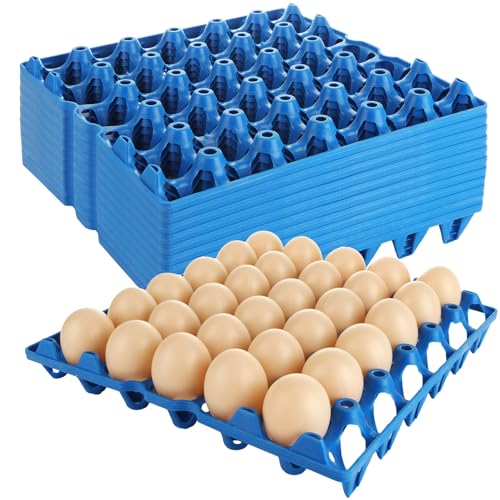 DAJAVE 12 Pack Plastic Egg Tray Egg Crates for Fresh Eggs, Blue 30-Egg Flats for Home Chicken Farmers, Stackable Eggs Cartons for Packing, Storage, Shipping - Image 1