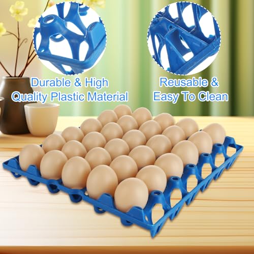 DAJAVE 12 Pack Plastic Egg Tray Egg Crates for Fresh Eggs, Blue 30-Egg Flats for Home Chicken Farmers, Stackable Eggs Cartons for Packing, Storage, Shipping - Image 3